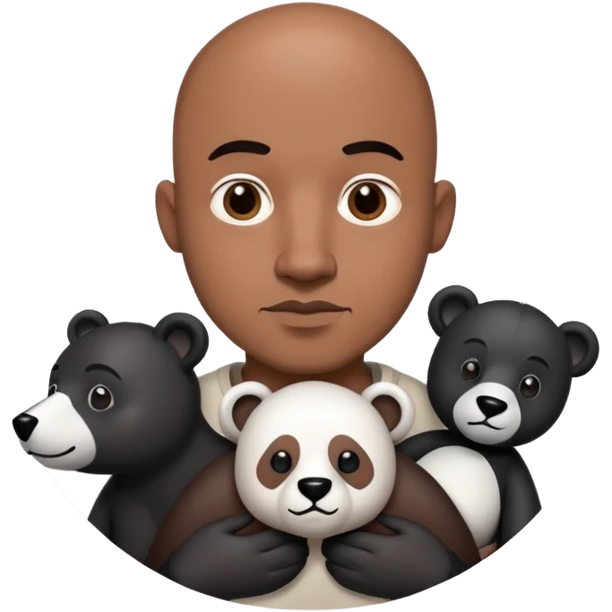 Brown skin bald guy with black and white bears emoji