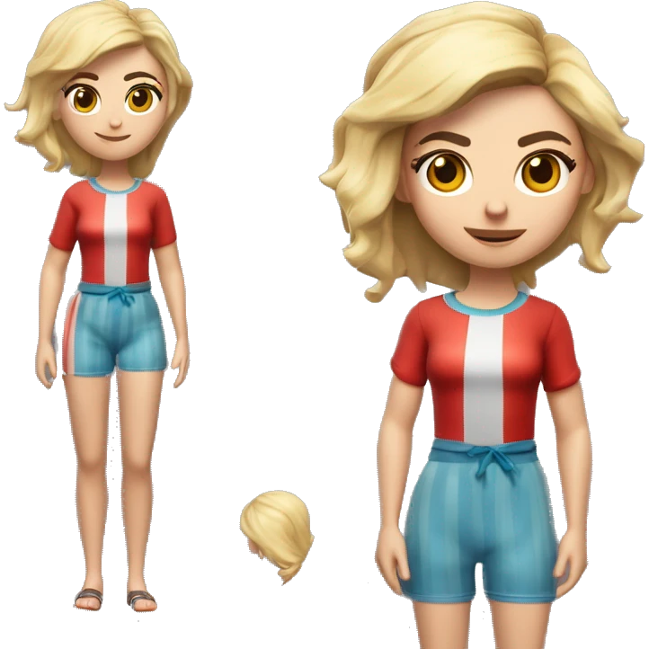 Realistisch meisje met blond haar en bruine ogen. Ze is aan het game en speelt Fortnite. Ze heeft een kerst pyjama aan en een lach op haar gezicht. Haar wangen kleuren wat rood  emoji