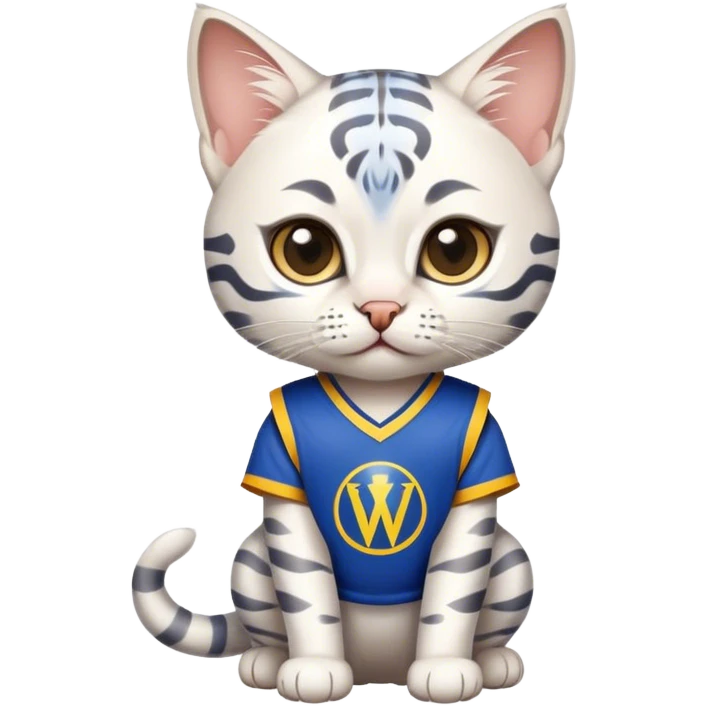 White bengal kitten in warriors jersey emoji