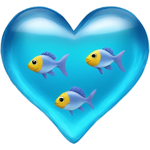 Blue clear Heart made out of water with fish swimming inside  emoji