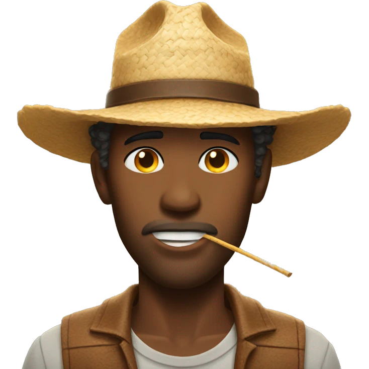 🤠 this emoji but with closed eyes and has a piece of straw sticking out of his mouth  emoji