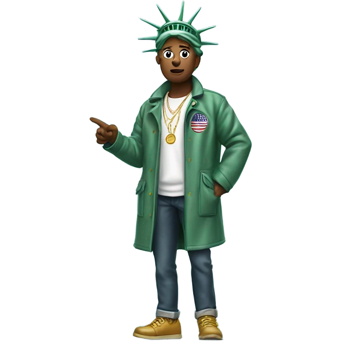 The Statue of Liberty wearing a jacket blowing a kiss emoji