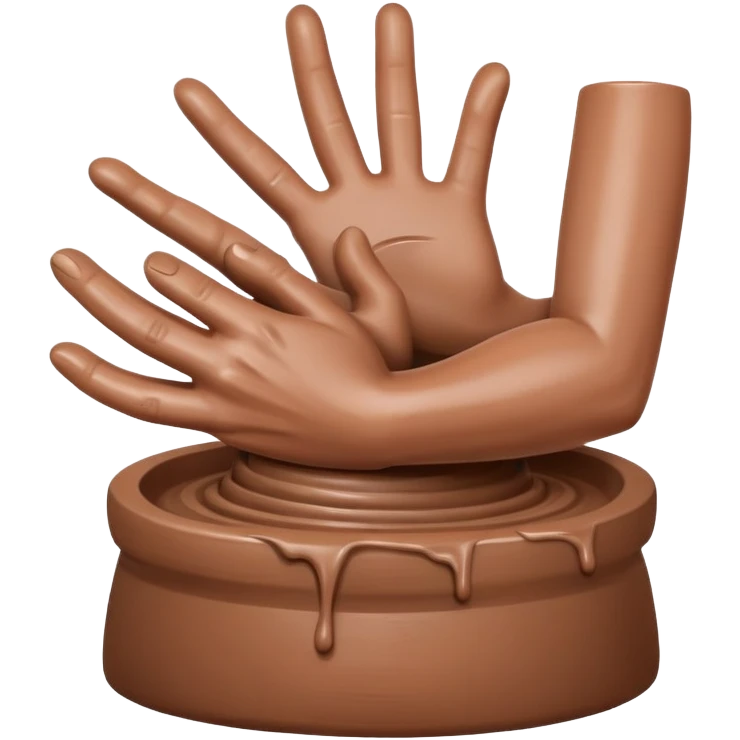 hand doing palm hug on mound of clay on silver pottery wheel emoji