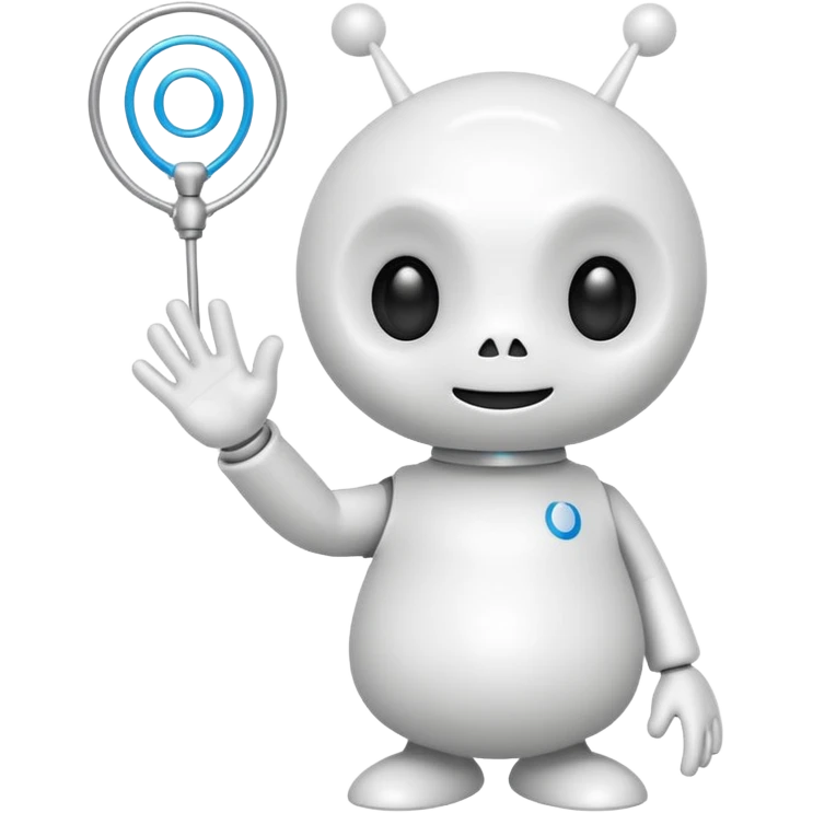 Snoo the Reddit mascot, waving, white alien with signature antenna, cheerful expression emoji