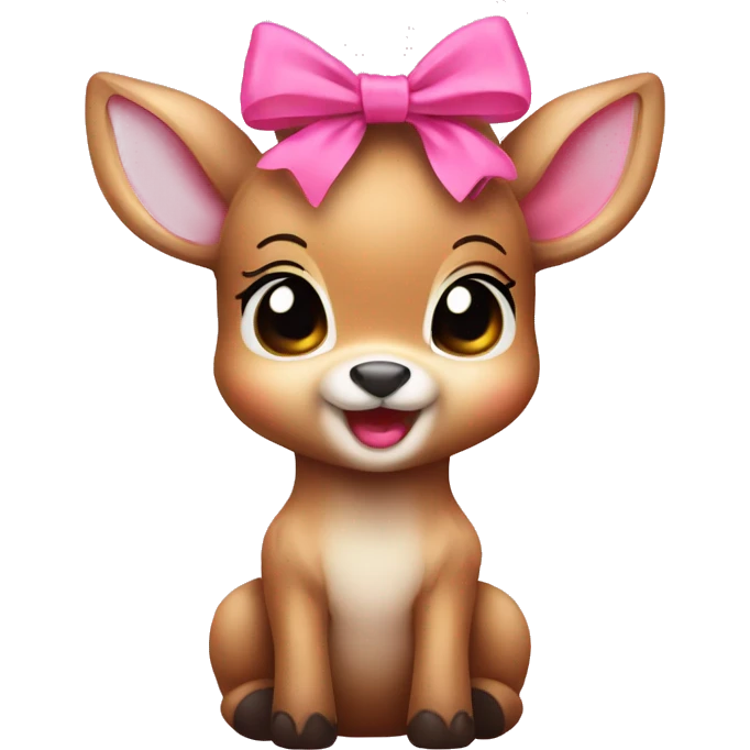 happy baby deer blushing with pink bow emoji