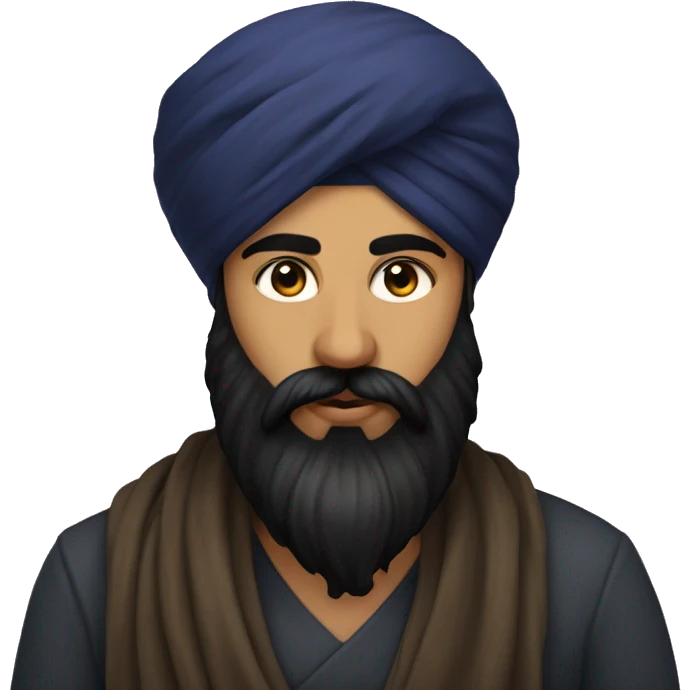 sikh with round and black turban, long curly black beard emoji