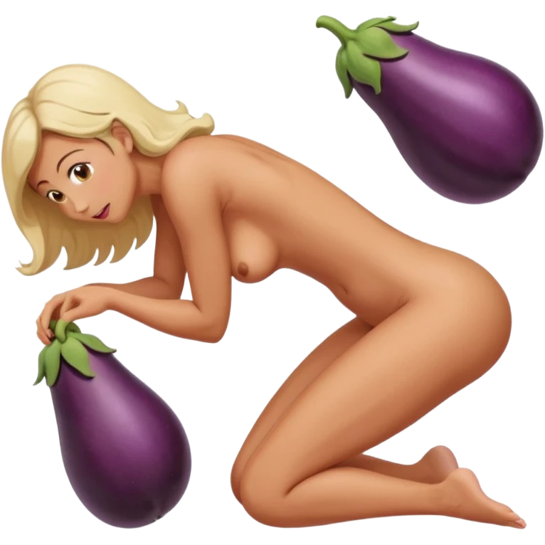  Woman nude bending over bed showing and eggplant in vagina emoji
