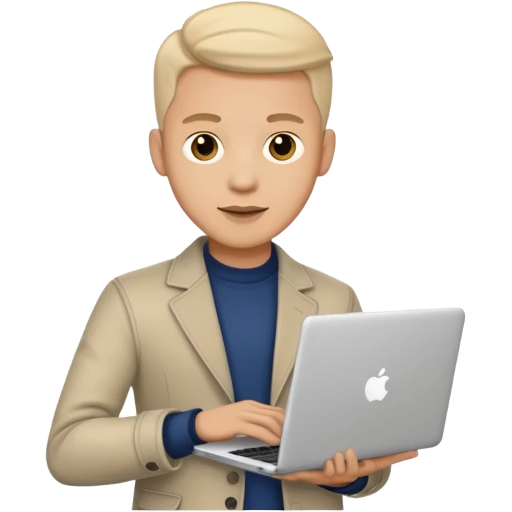 A typical IT specialist, a guy who looks stylish, has a laptop in his hands  emoji