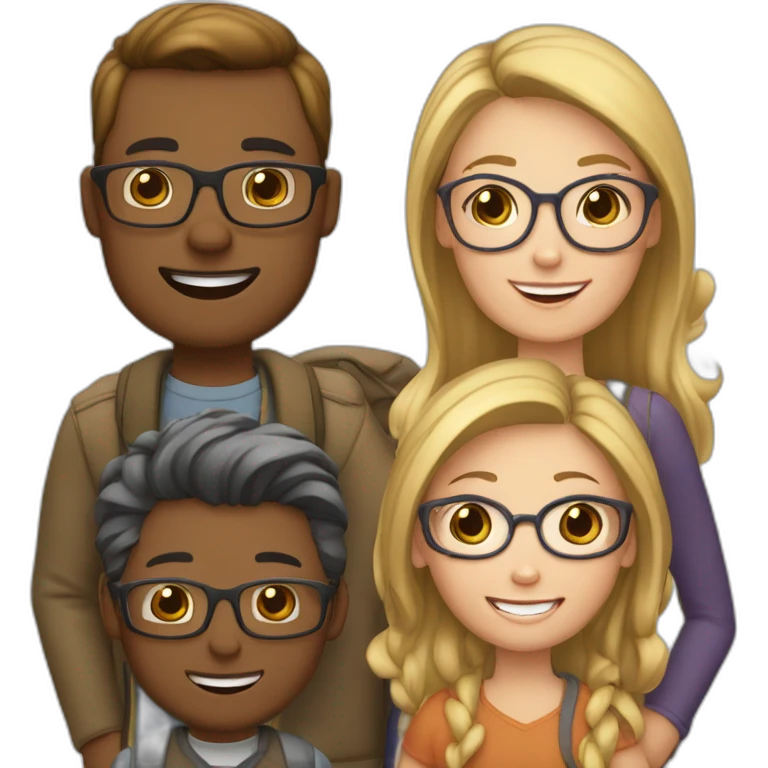 Family - blonde mom, light brown hair dad with glasses, 8 year old blonde girl with glasses, 4year old light brown hair boy and 1 year old light brown hair girl emoji