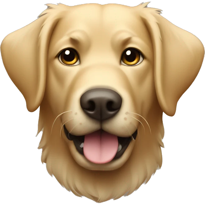 shaggy labrador-like dog with a shield emoji