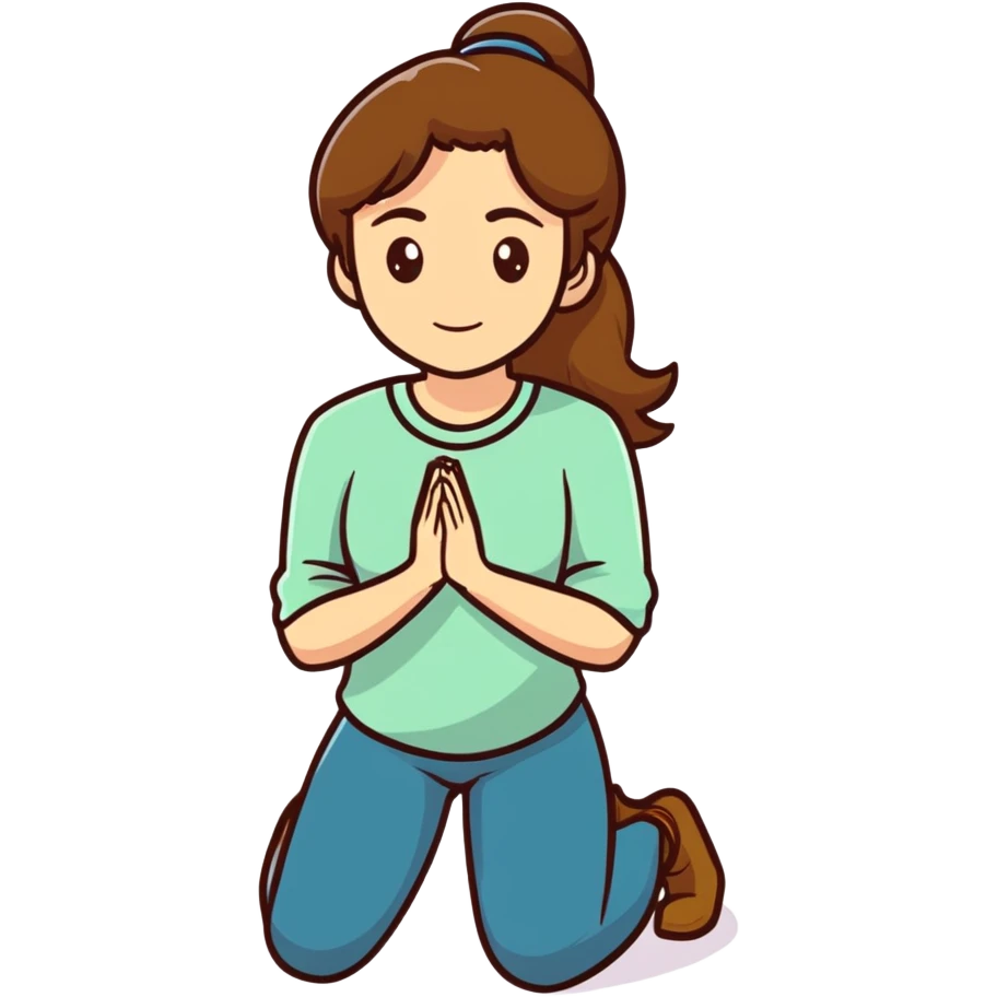 Caucasian woman with brown hair and big boobs kneeling emoji