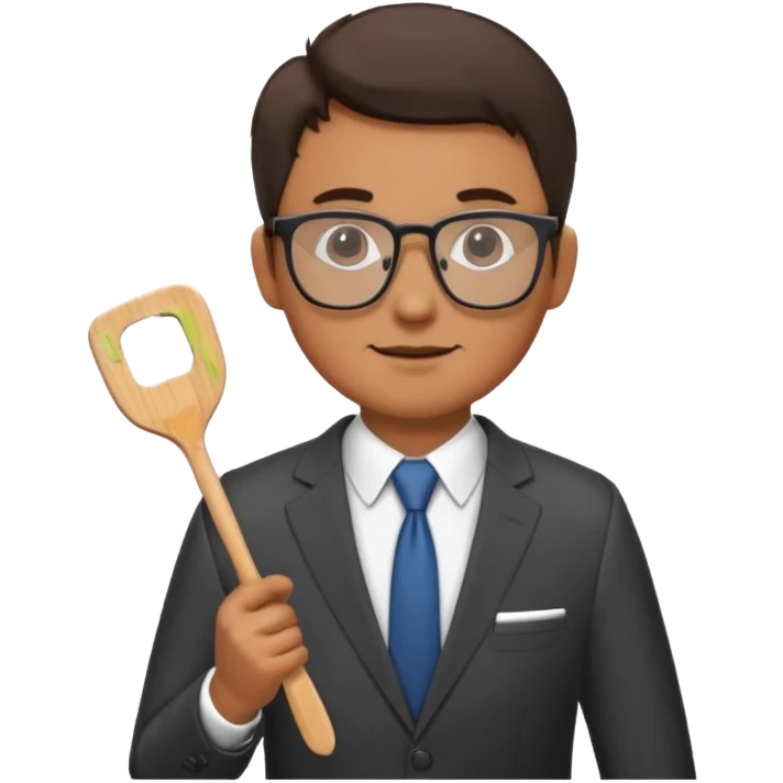 man with glasses wearing a suit and holding a spatula emoji