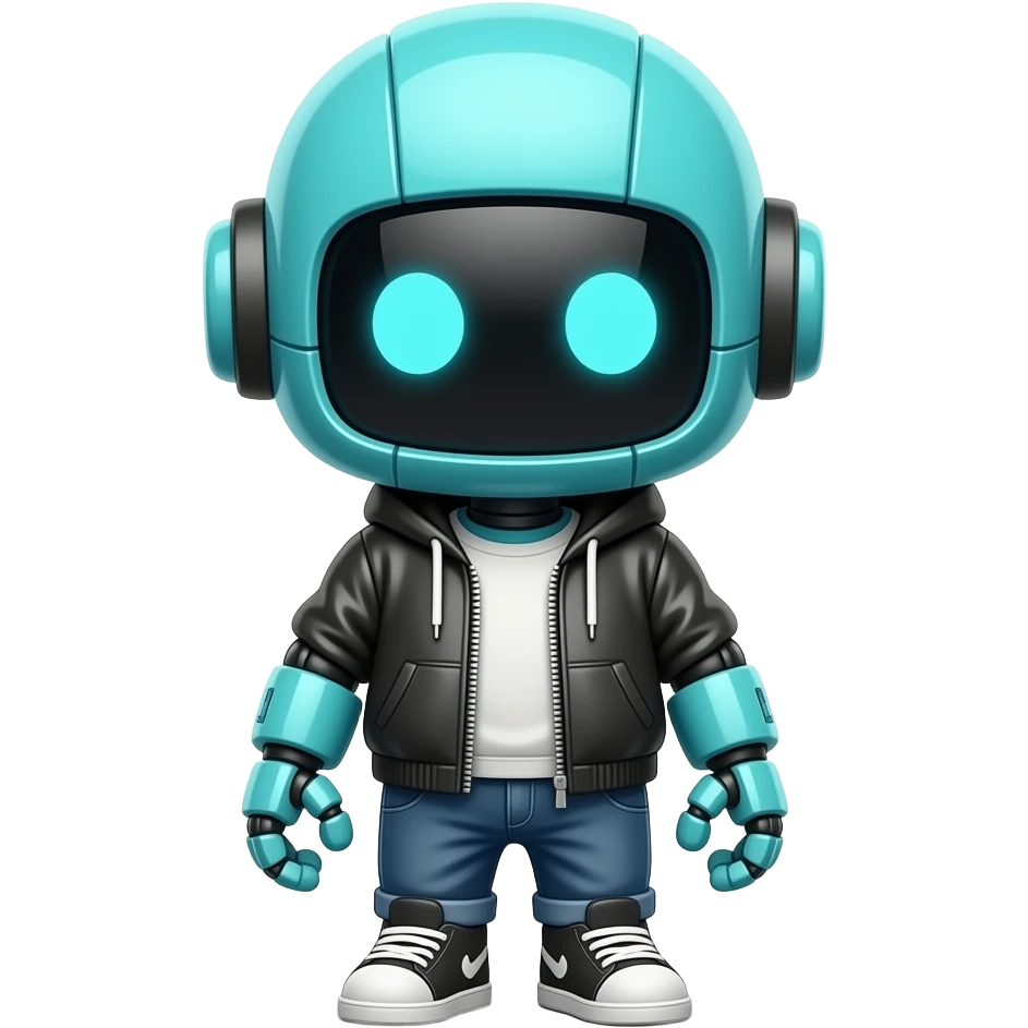 tiny cyan robot in street wear emoji