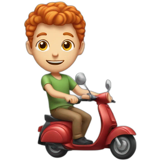 Red headed guy with big ears riding a scooter  emoji