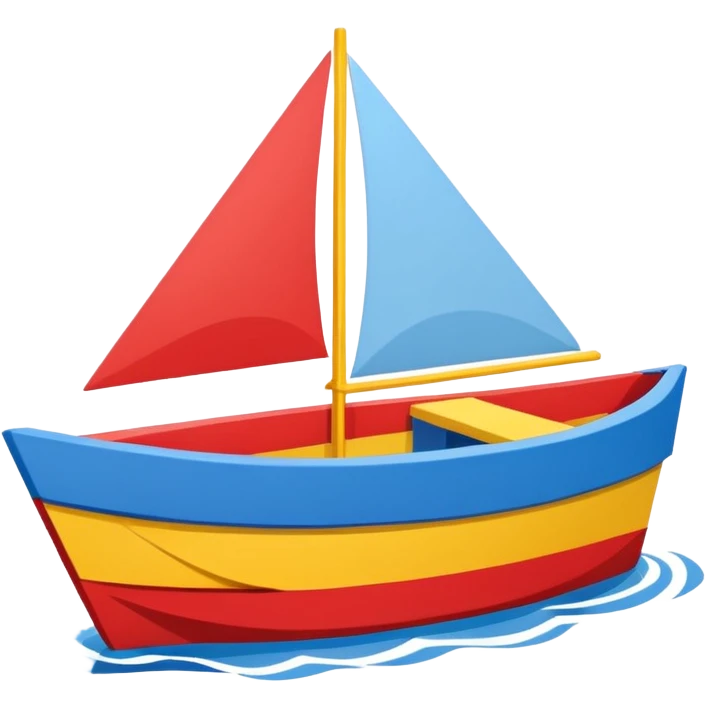 Child designed and operated Brightly painted Cardboard  boat with straight sides, very basic design pointed on one end, flat blunt square rear  emoji