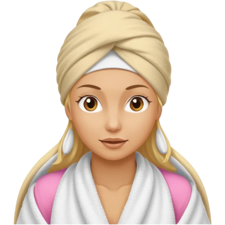 Blonde woman with a towel on her head and a facial muscles emoji