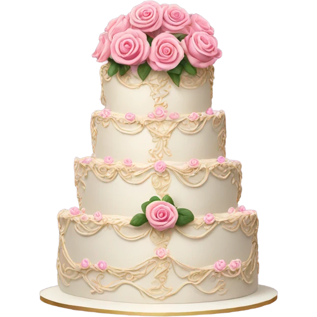 wedding cake very ornate with pink roses realistic  emoji