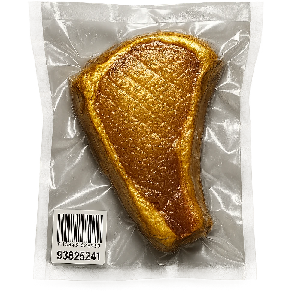 golden steak with a subtle gradient from gold to rose gold, glossy and puffy emoji
