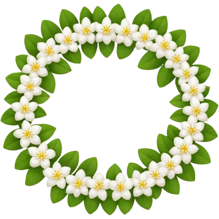 gajra with jasmine flowers arranged in a circular garland, minimal details, apple emoji style emoji