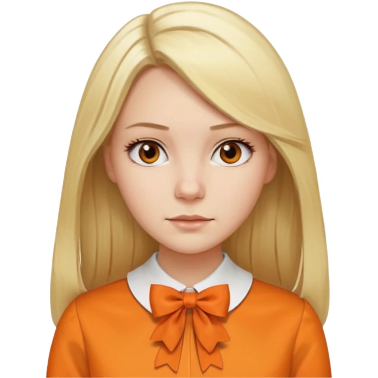 longer blond hair  straightnot smiling woman with orange blouse bow collar emoji