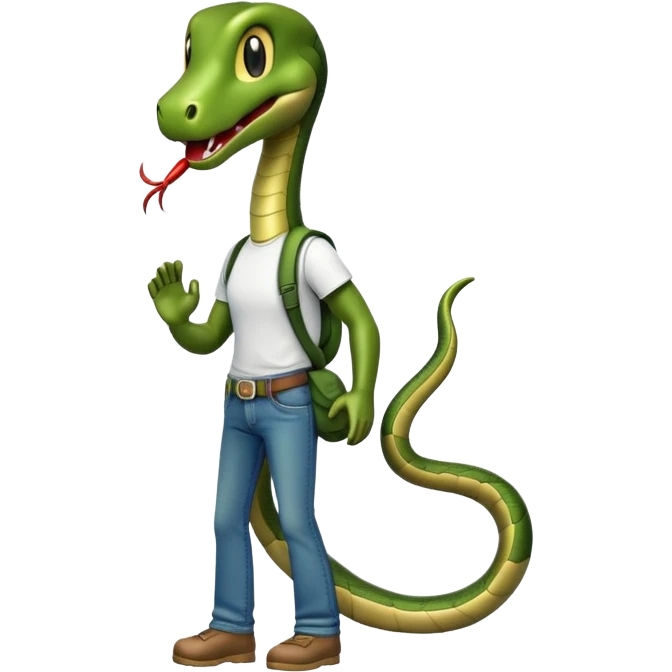 anthropomorphised snake wearing jeans and a t-shirt, walking upright emoji