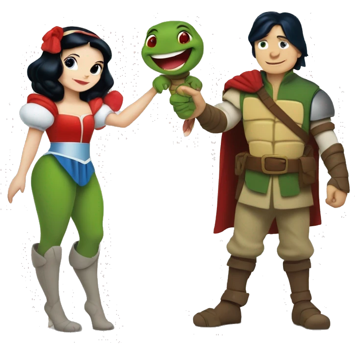 Disney Snow White holding hands with Raphael ninja turtle  emoji