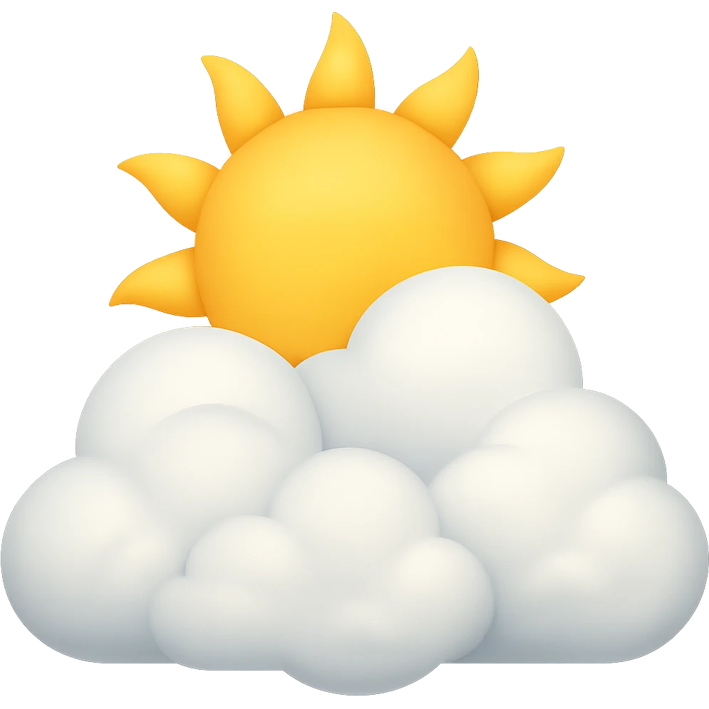 Remove the face from the sun but keep fluffy clouds with a bright sun. The style is emoji style with no background. emoji