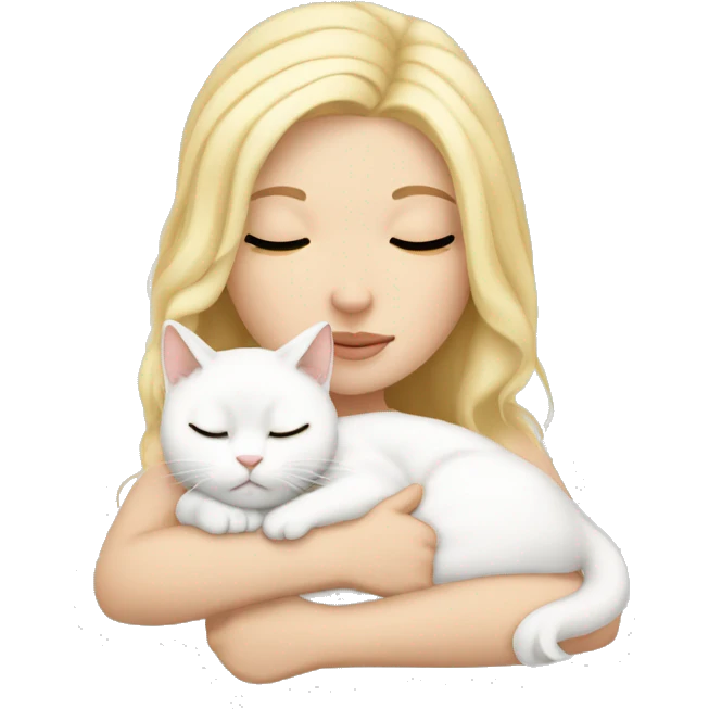 White girl blonde hair sleeping with white kitty emoji