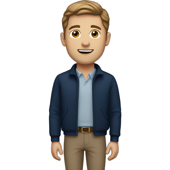 White man, brown hair, navy cardigan  emoji