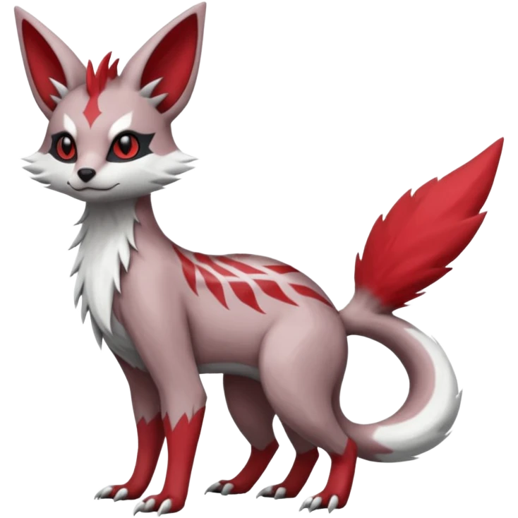 Minccino-Lykoi-Linoone-Zangoose-fusion-hybrid-animal-Fakémon-creature, full body, thin long sleek scaly tail, intricate markings emoji
