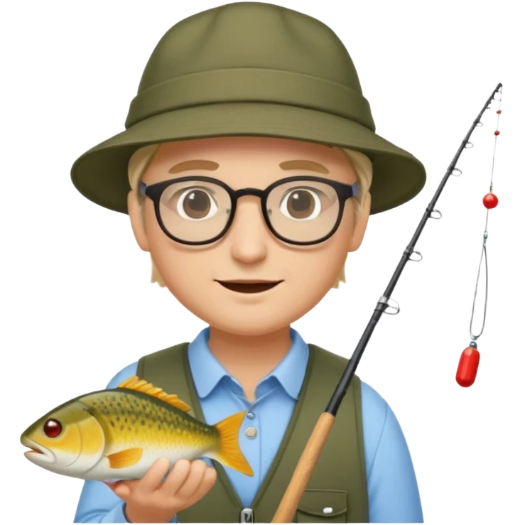 Accountant who wears glasses and loves fishing with fair skin and bold spot emoji