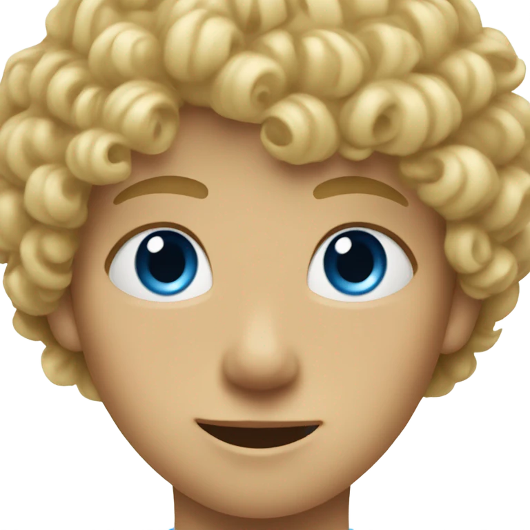9 year old boy with blonde curly haired mullet and blue eyes emoji