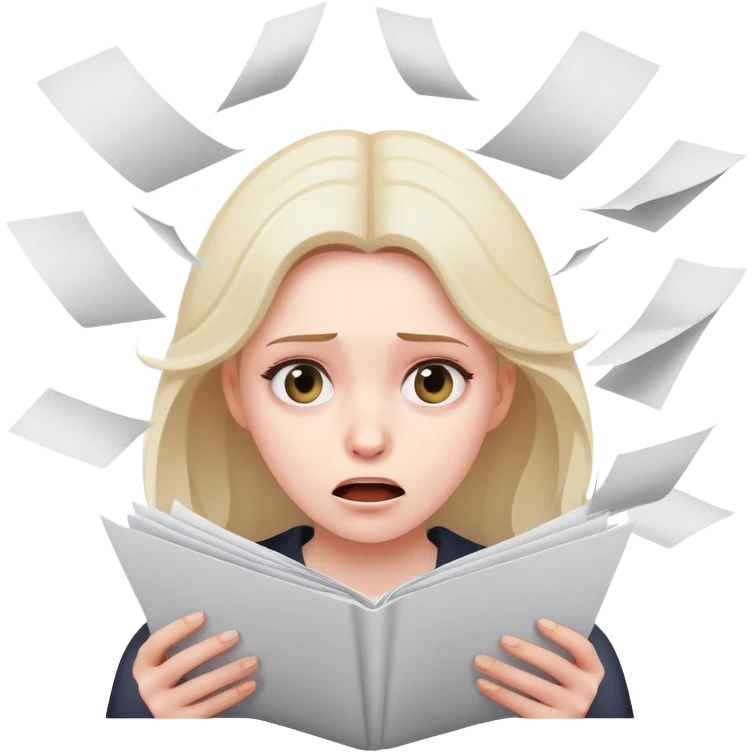 scared woman with flying papers around her emoji