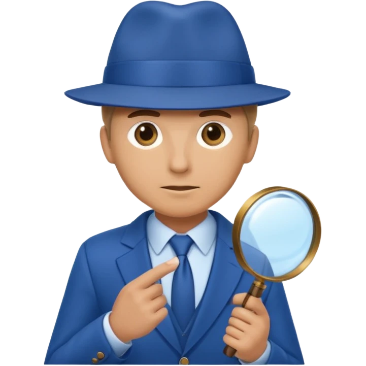 detective in blue suit and blue hat with big mangifier in his hand emoji