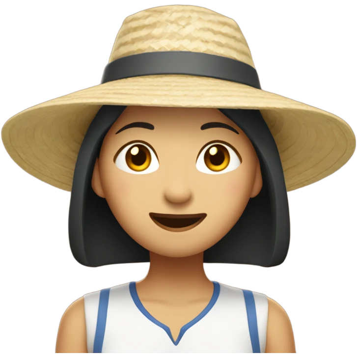 An Asian woman wearing a sun hat saying whiplash ￼ emoji