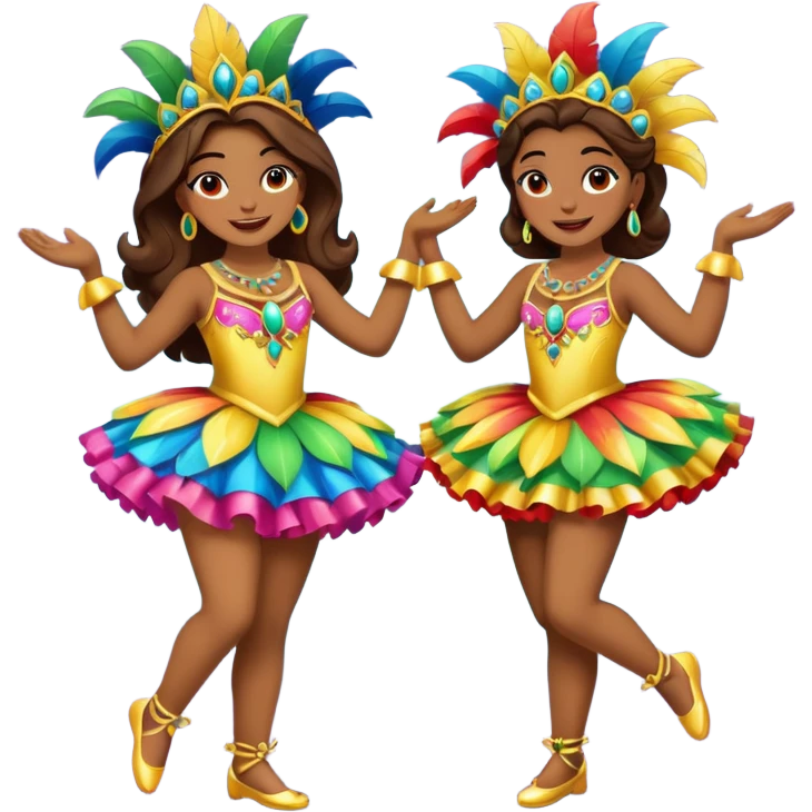 Duas pessoas dançando vestido com roupa de carnaval emoji