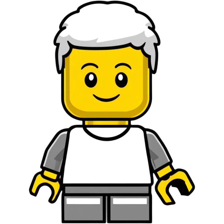 A cute Lego-style minifigure head with a happy expression emoji