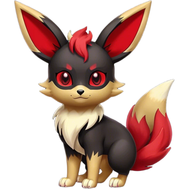 Cute cool black red animal Eeveelution-Fakemon-hybrid, full body, gold markings emoji