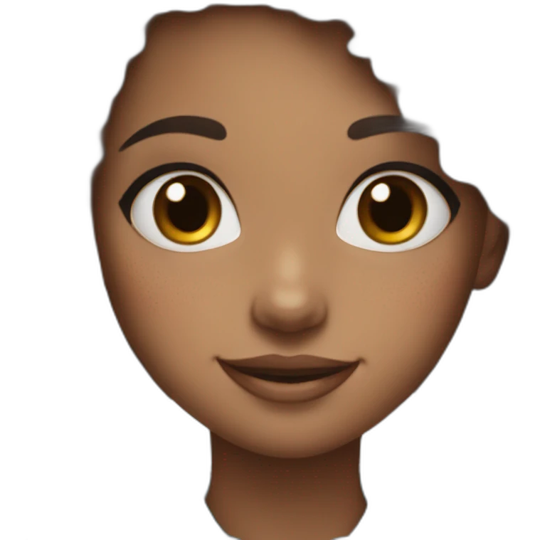 girl with dark brown hair, blue eyes, freckles, and cute makeup smiling emoji