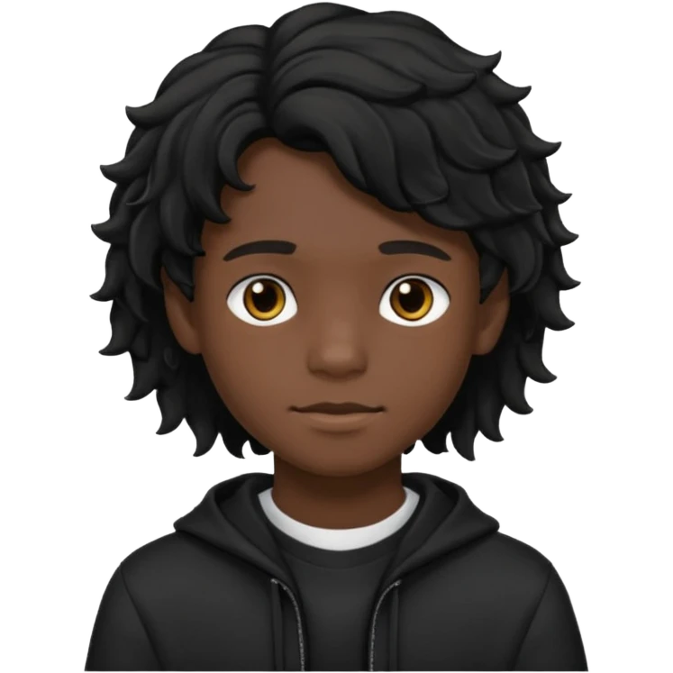 Menino de 15 anos de cabelo ondulado preto e de roupa preta emoji