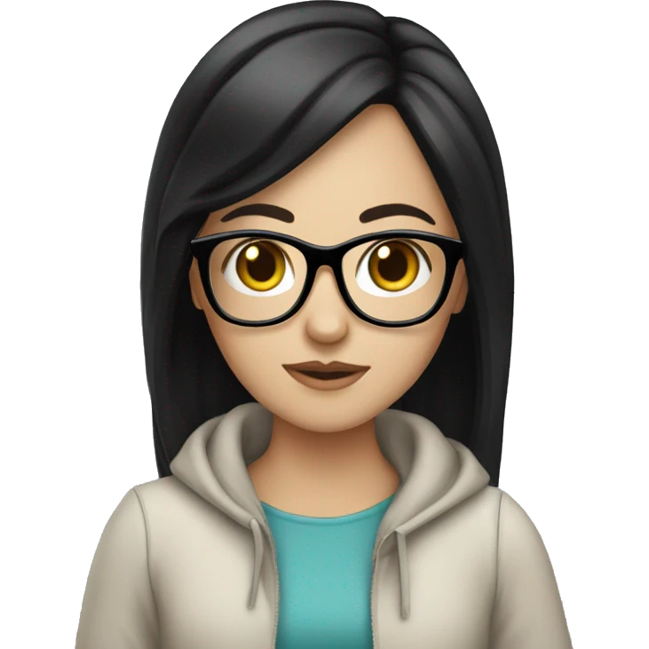 White girl long black hair with glasses emoji