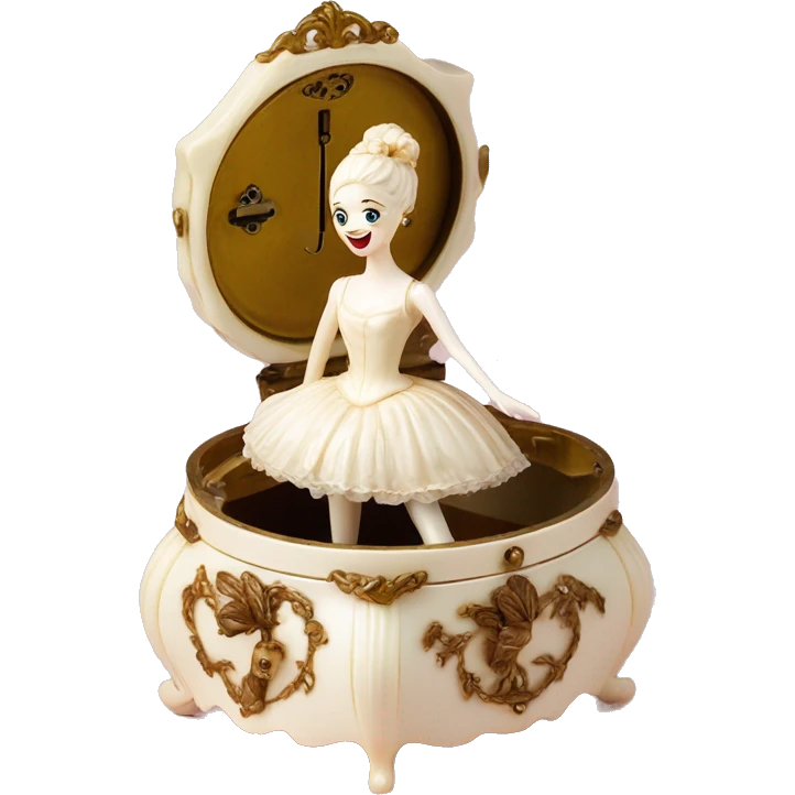 Vintage rococo ivory music box with ballerina emoji