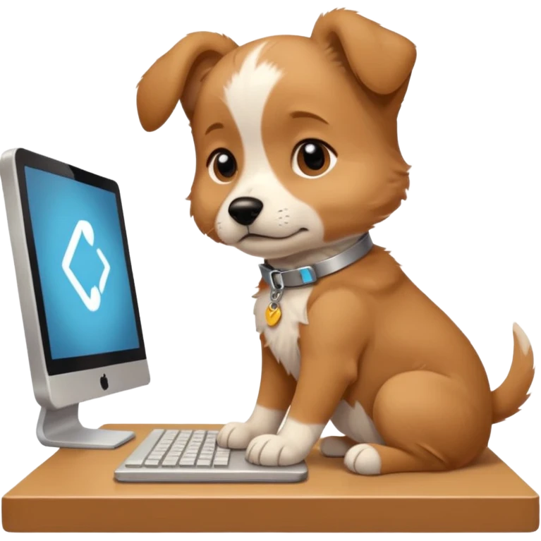 Puppy day dreaming at computer about his girlfriend  emoji