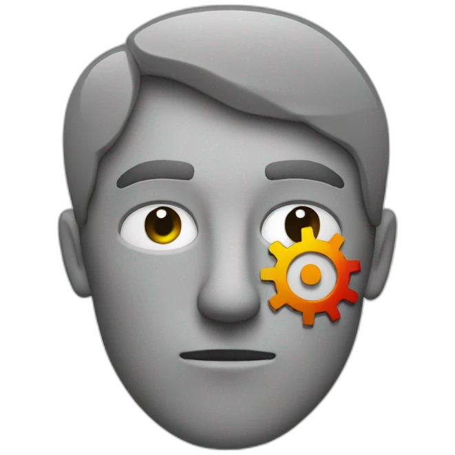 a grey perimeter (with no area)thinking serious man's head with 3 coloured gears in the head emoji
