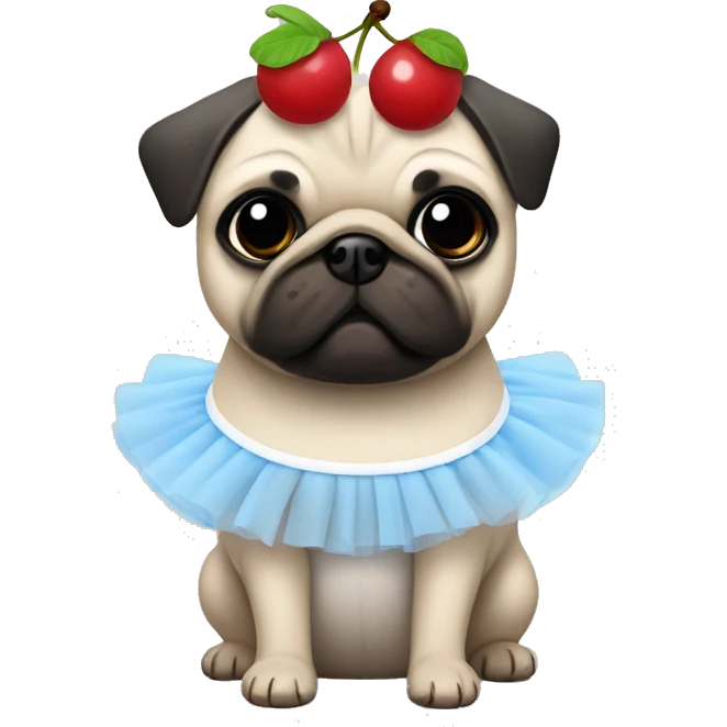 Fun pug wearing tutu and cherries emoji