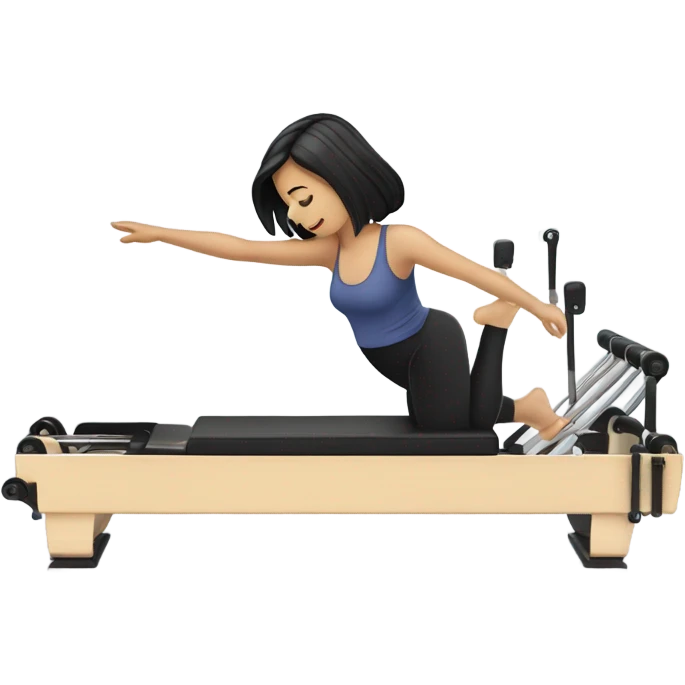 White Girl with black hair on a pilates reformer emoji