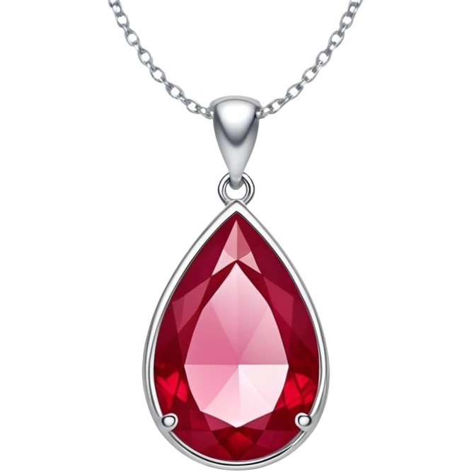 teardrop ruby pendant with silver chain and white stones emoji
