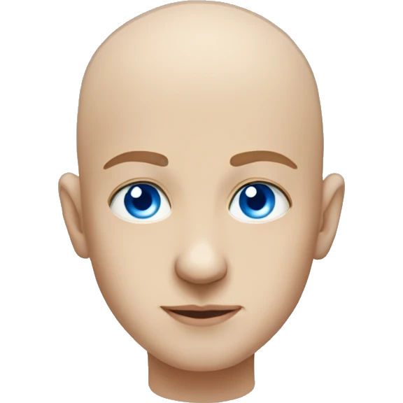 bald boy portrait gazing viewer with blue eyes emoji