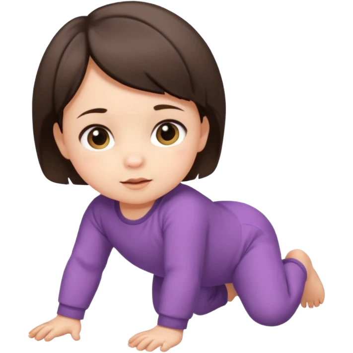 short brunette hair baby crawling on the floor with cute clothes emoji