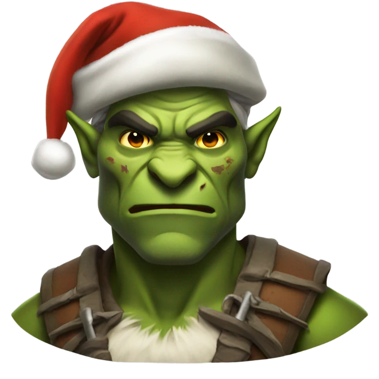Fierce Orc ranger wearing santa hat emoji